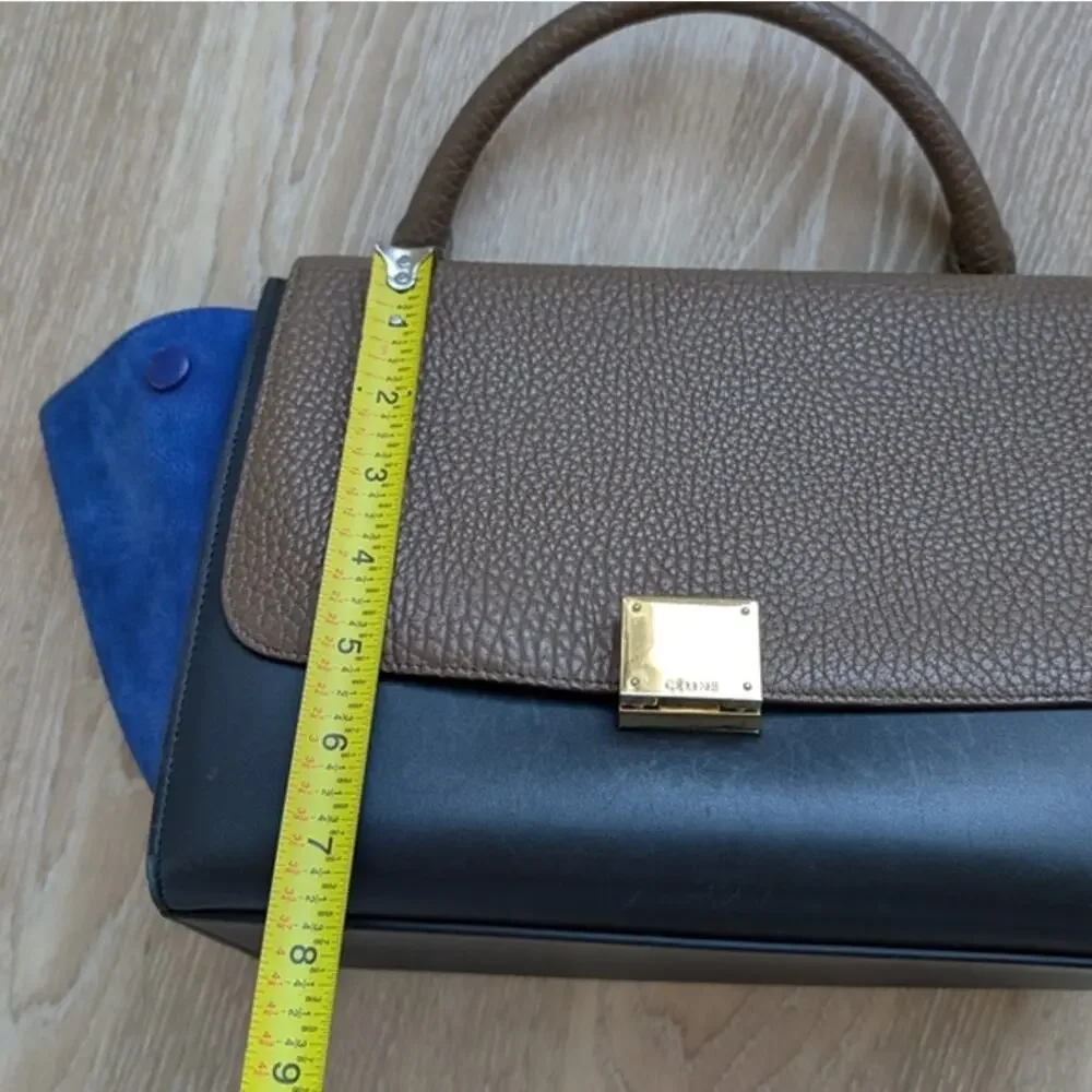 CELINE Blue/Black/Brown Leather Suede Trapeze Medium Handbag Shoulder Bag - Picture 14 of 16
